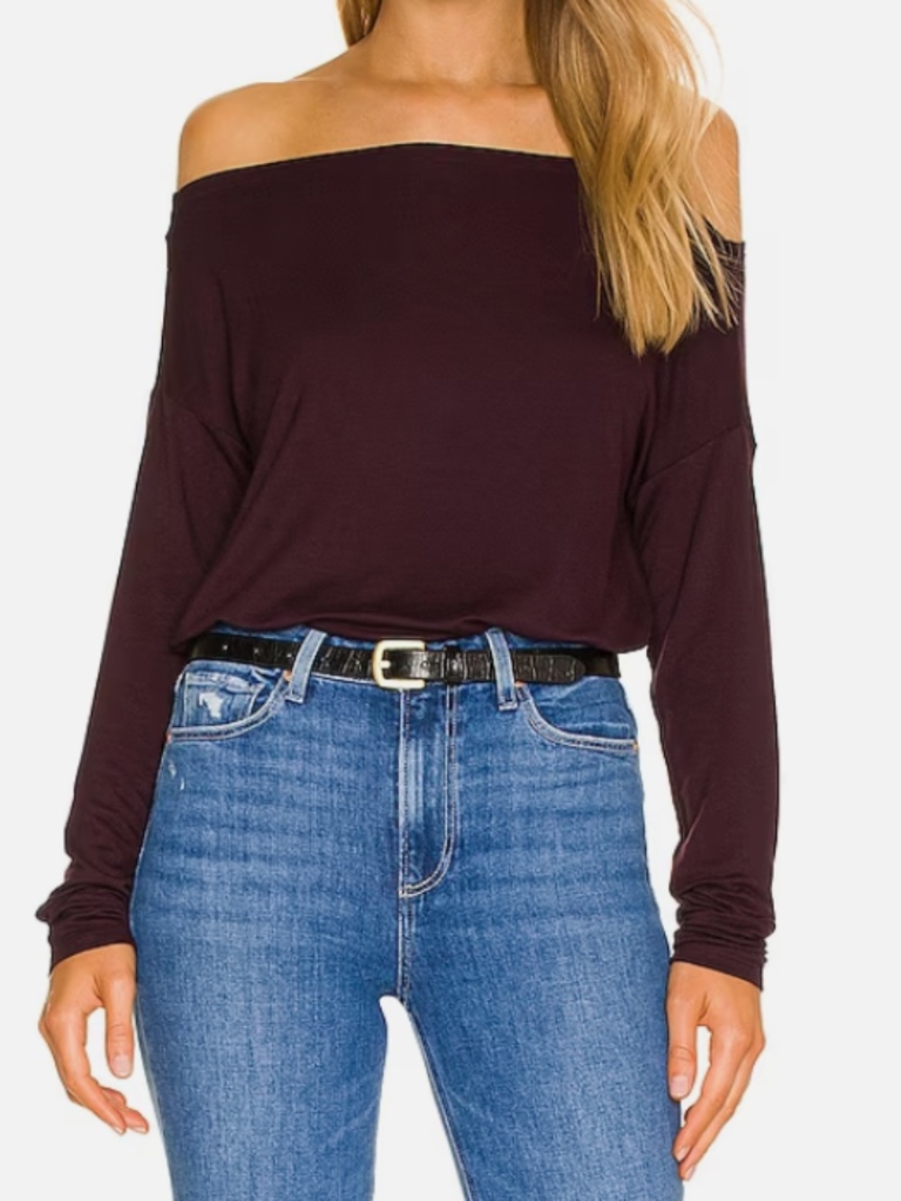 PAIGE Suvi Off-the-Shoulder Bodysuit in Black Cherry Size S